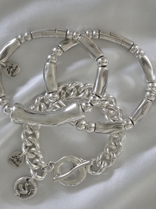 lillysallure Jewelry - NWOT - Lillysallure Sterling Silver Beaded & Chain Bracelet Set